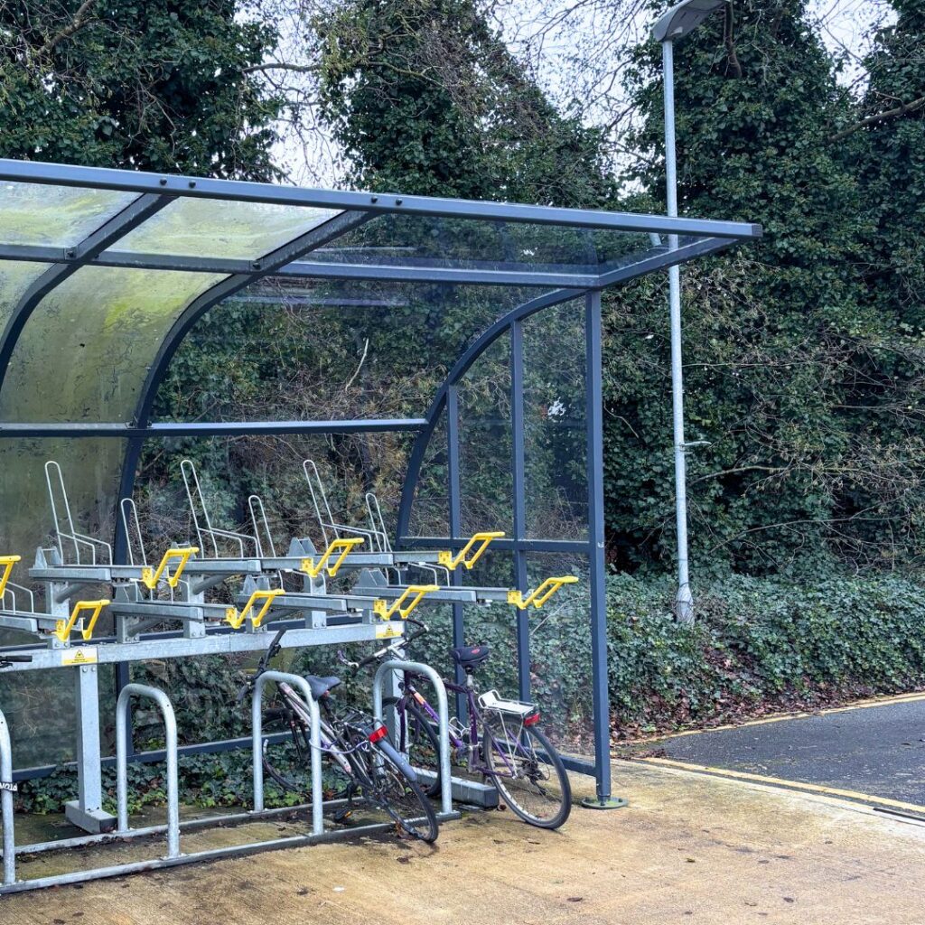NHS cycle shelter after refurbishment